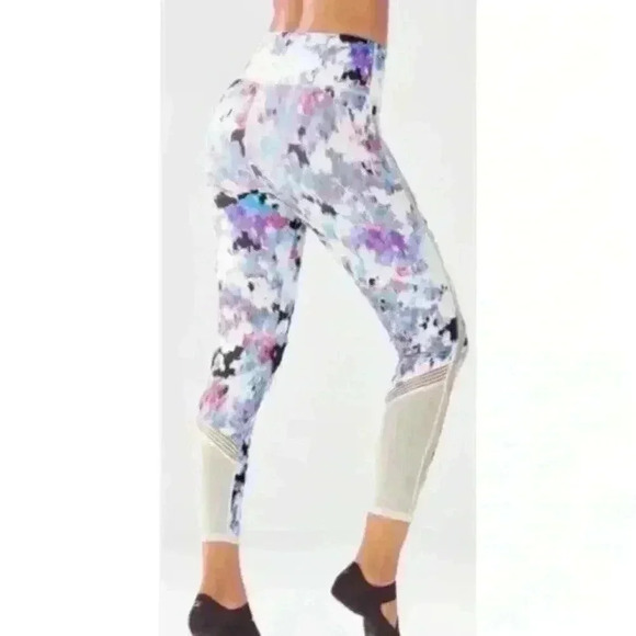Fabletics Print Leggings Mesh Panel Abstract Print Stretch Blue White Si… - Picture 1 of 12